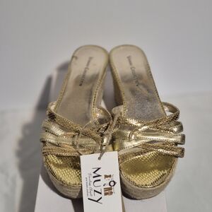 Women Gold Wedge Slippers